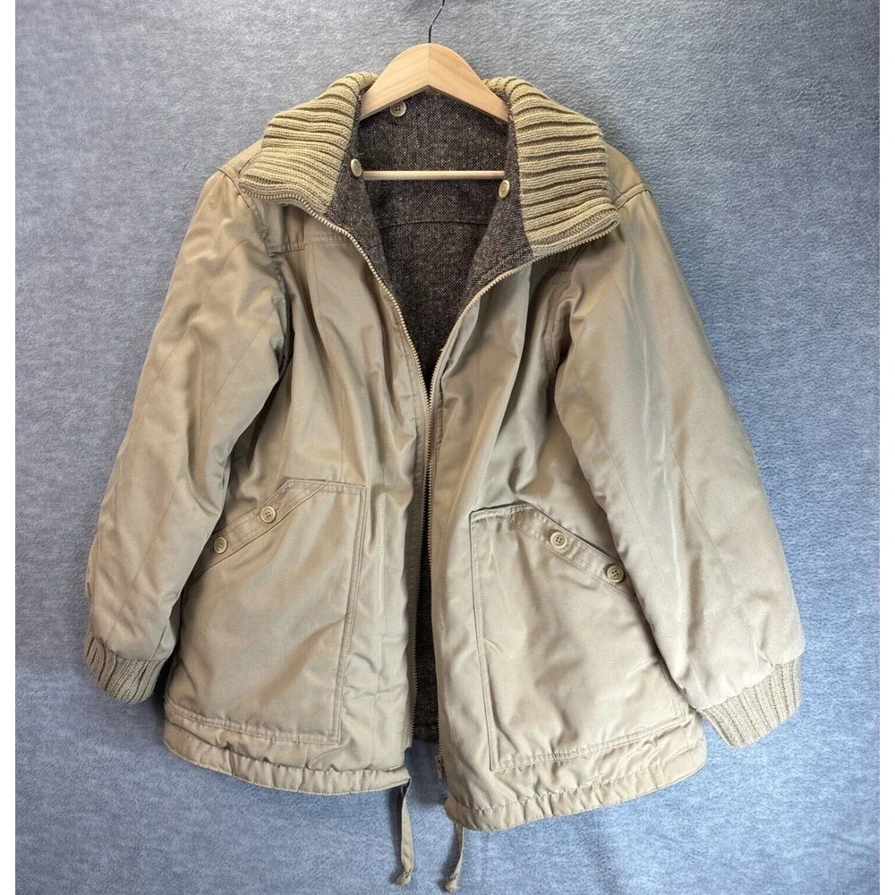 Vintage Chore Coat Tweed Lined Jacket 8/S Beige Big Pockets Farm‎ Warm